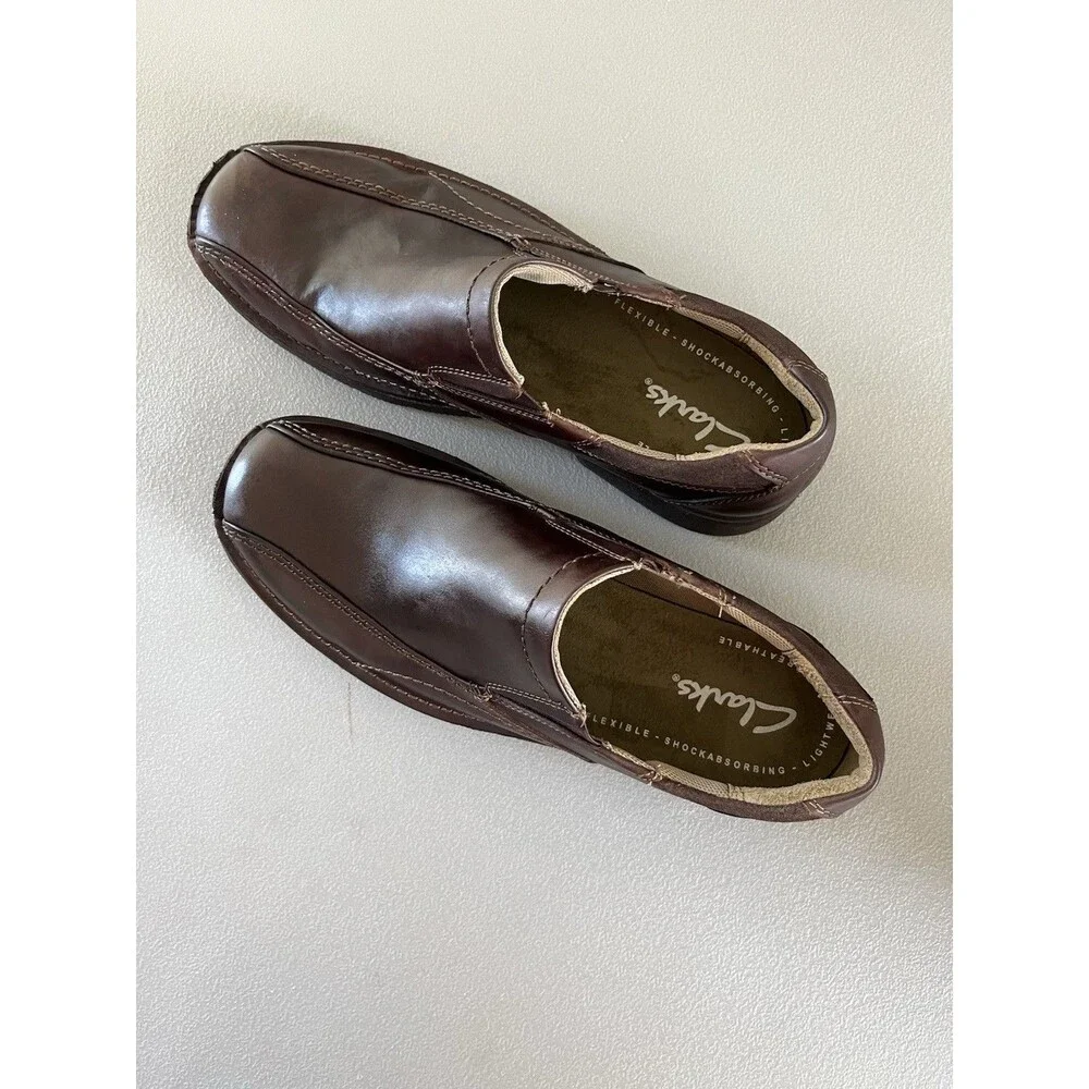Clarks Men’s Leather Slip On Comfort Loafers Shoes Size 11M Brown Dad Normcore